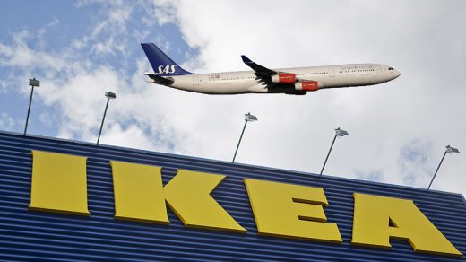 image shows Swedish SAS plane flying over Ikea