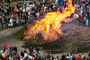 image shows a Swedish valborg bonfire