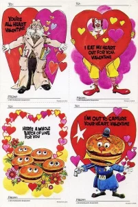 image shows valentine cards from the 80s