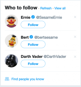 image shows twitter recommendations