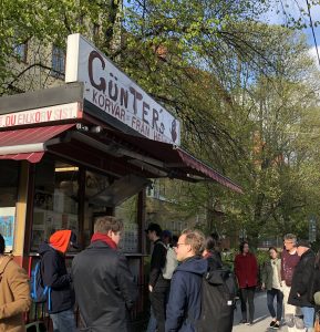 image shows gunthers hot dog stand in stockholm