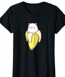 image shows a shirt featuring banana cat