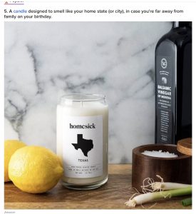 image shows a candle that smells like Texas