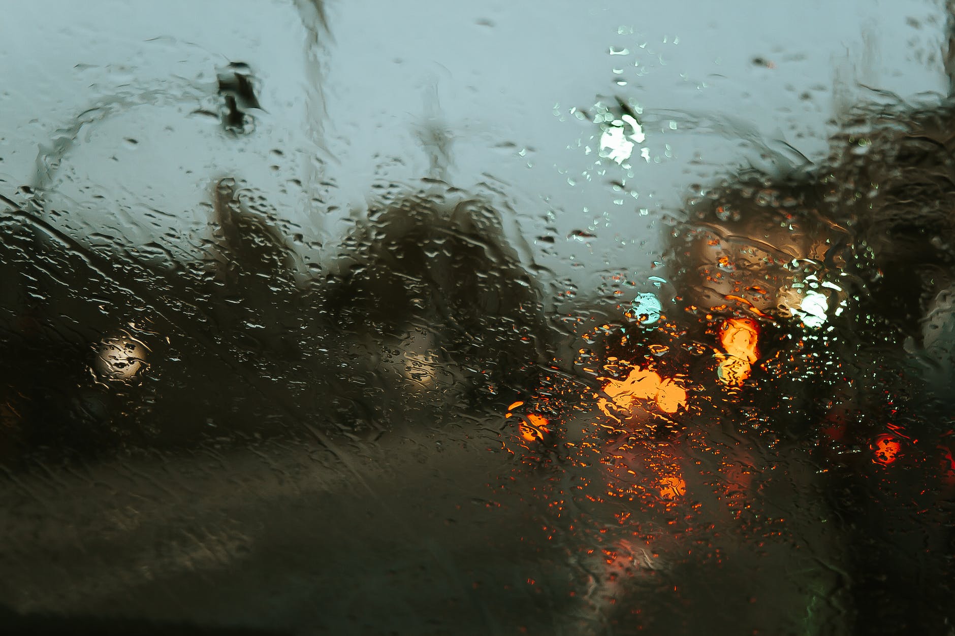 rainy roads seen through windshield 