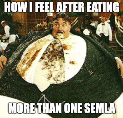 image shows monty python character mister creosote eating too much food and exploding