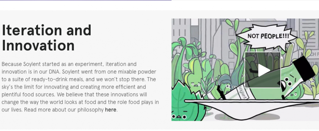 image shows screenshot of Soylent website explaining that their food is definitely not made of people.