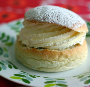 image shows a beautiful pastry called the semla