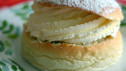 image shows a beautiful pastry called the semla