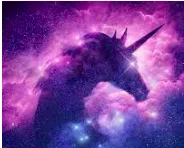 image shows a unicorn in space