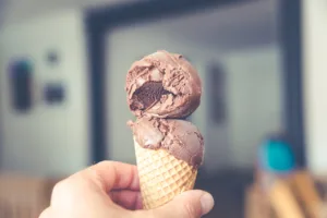 image shows a chocolate ice cream cone