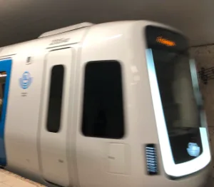 image shows a modern subway car