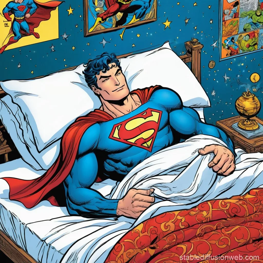 image shows superman in bed